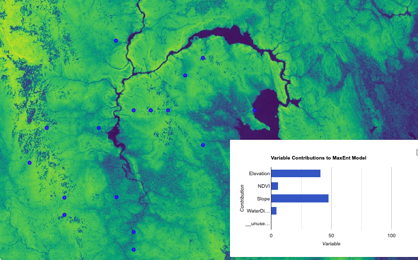 Map showing habitat suitability from low to high
