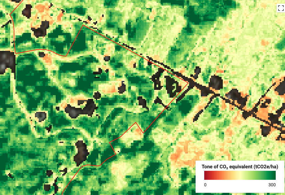 Map showing predicted AGBD from low to high