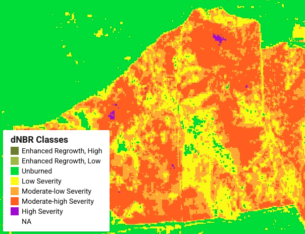 Map showing classified burn severity