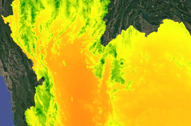 Map showing mean annual temperature for Southeast Asia